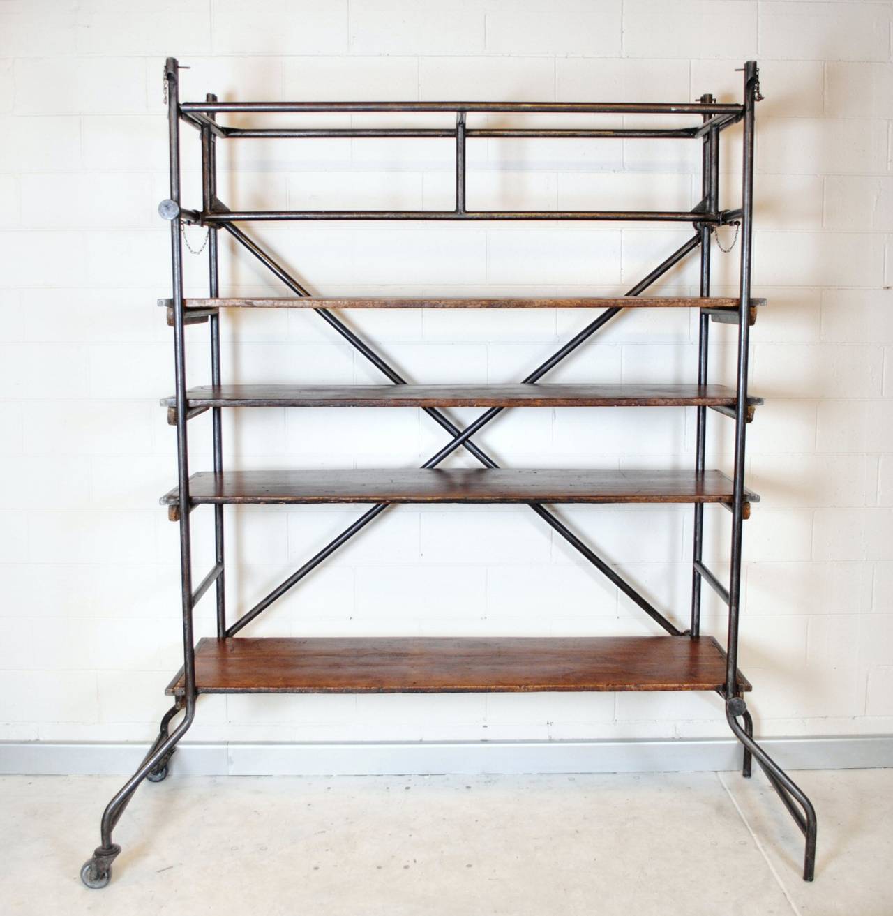 French Industrial Steel and Walnut Shelves For Sale 2