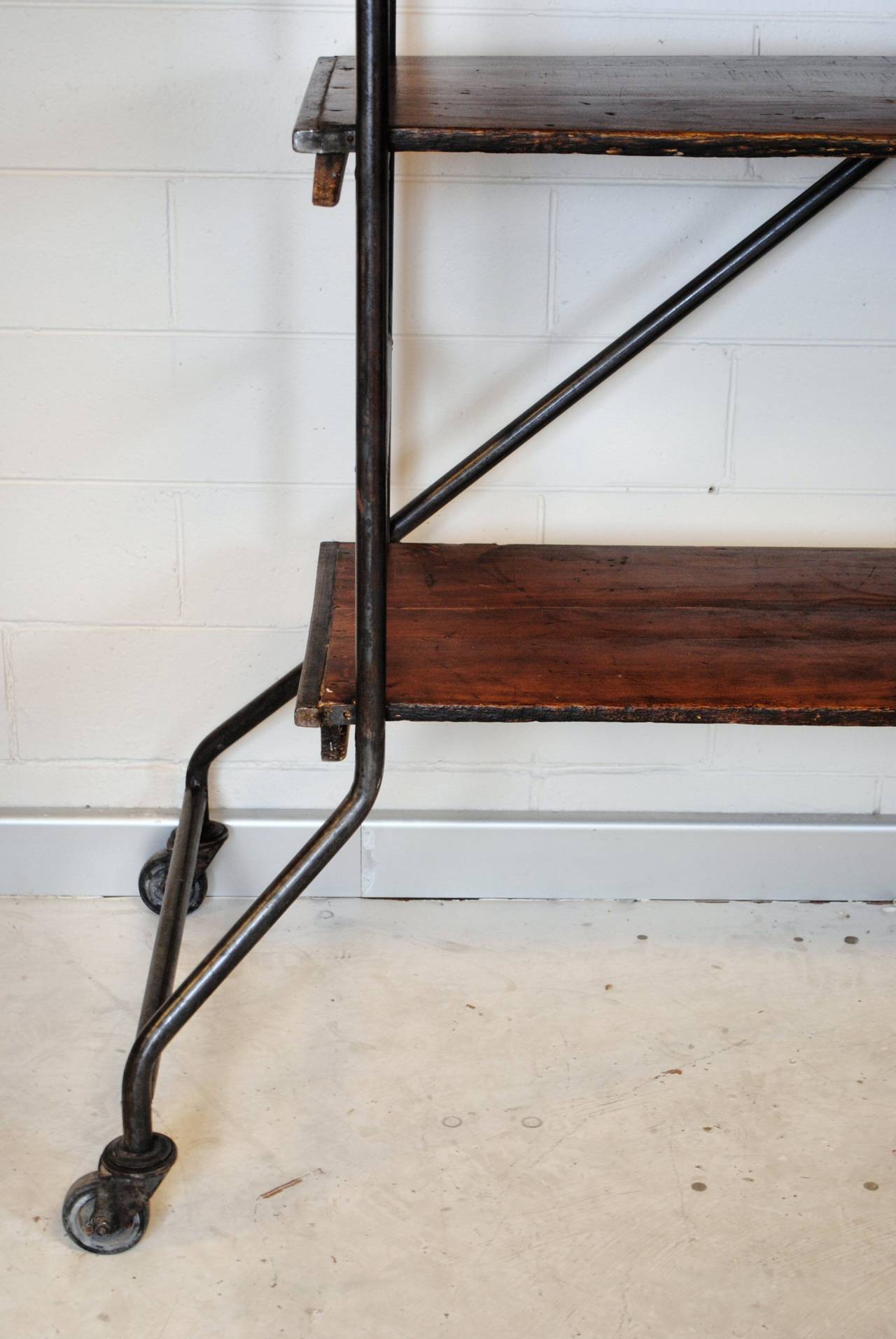 French Industrial Steel and Walnut Shelves For Sale 1