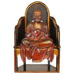 Carved 18th Century Chinese Seated Lohan Monk Scultpure