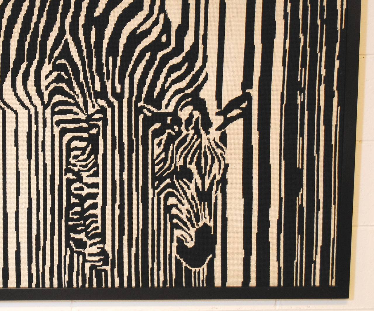 Framed vintage tapestry of a zebra from the 1960s.