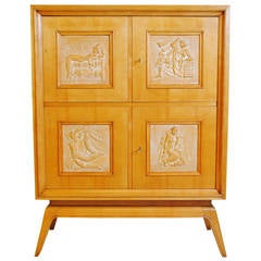 Early 1950s Oak Cabinet with Signed Relief Panels