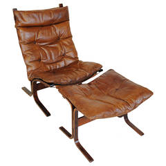 Rosewood Framed Leather Siesta Chair and Stool