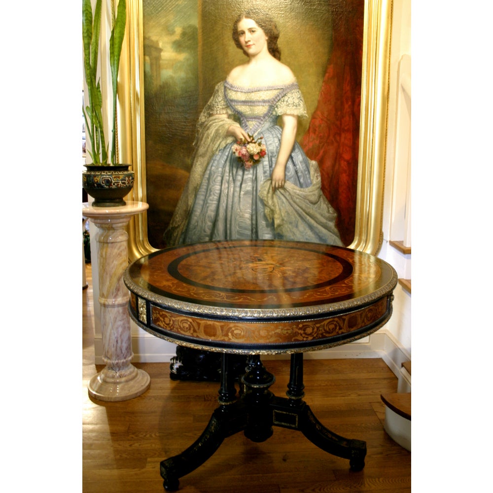 Early 19th Century French Empire Marquetry Drum Table