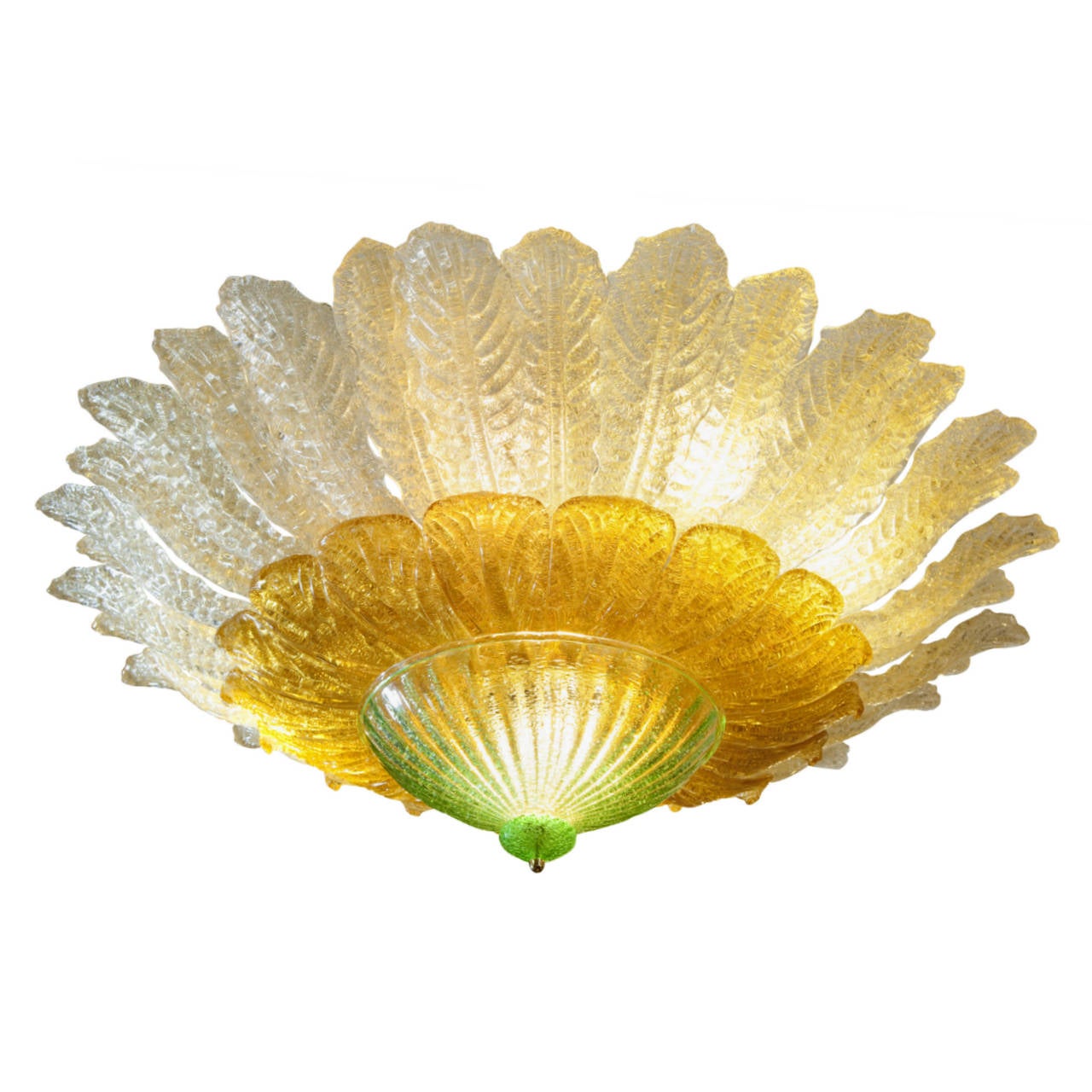 Venetian Barovier and Toso Murano glass fourteen-light fixture. This handblown and colored Murano glass chandelier is a one of a kind custom-made piece, produced in the 1970s.
