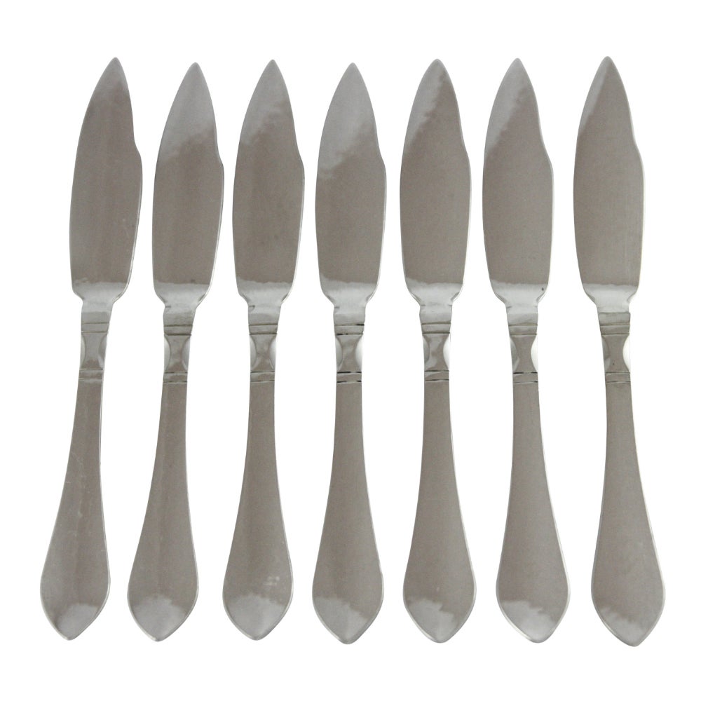 Hammered Set of Seven 20th Century .830 Danish Silver Fish Knives by Georg Jensen For Sale