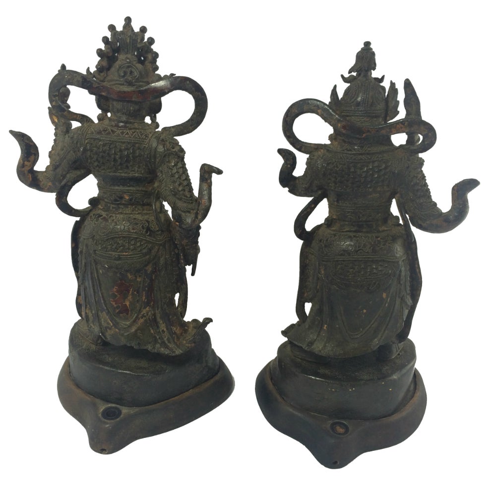 Ming Dynasty Chinese Gilt Bronze Guardian Figures In Excellent Condition For Sale In Brisbane, Queensland