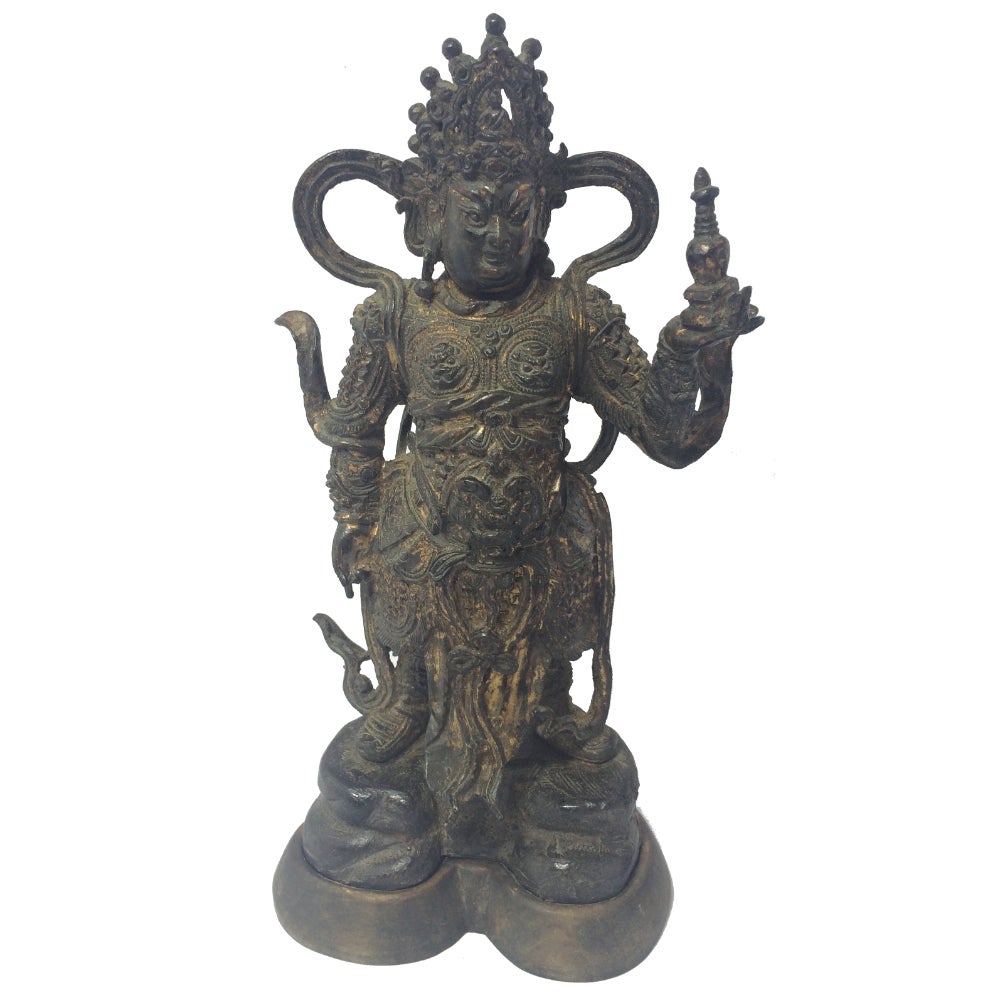 18th Century and Earlier Ming Dynasty Chinese Gilt Bronze Guardian Figures For Sale