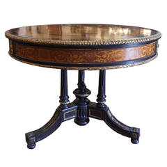 Antique Early 19th Century French Empire Marquetry Drum Table