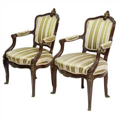 Pair of 19th Century French Mahogany Armchairs with Bronze Ormolu
