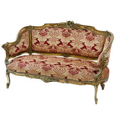 Mid-19th Century Gilt Settee with Arts & Crafts Style Upholstery