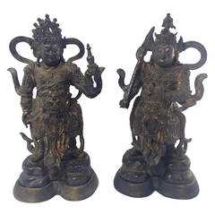 Ming Dynasty Chinese Gilt Bronze Guardian Figures