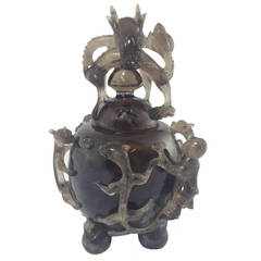 19th Century Chinese Carved Quartz Dragon Censer