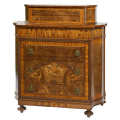Antique Herman Miller Furniture Co. Marquetry Inlay Walnut Veneer Chest of Drawers