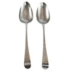 Pair of 18th Century Sterling Silver Serving Spoons by Hester Bateman