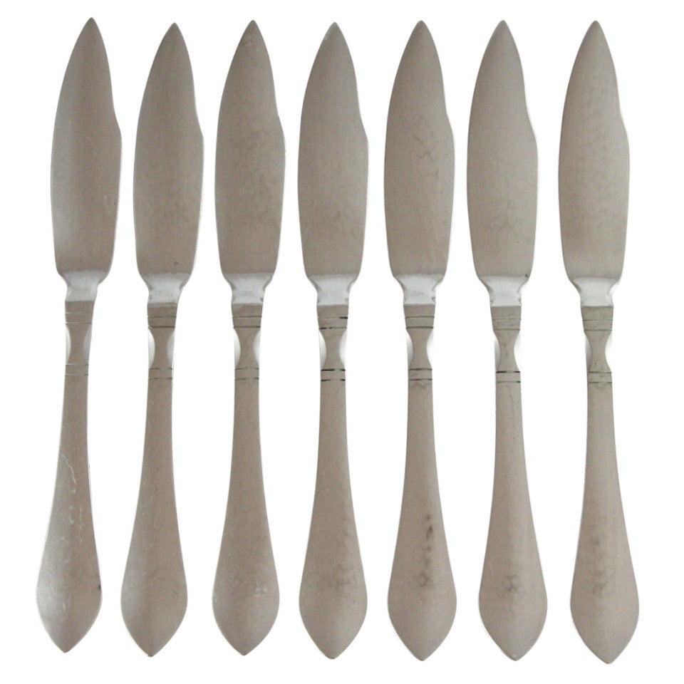 Set of Seven 20th Century .830 Danish Silver Fish Knives by Georg Jensen For Sale