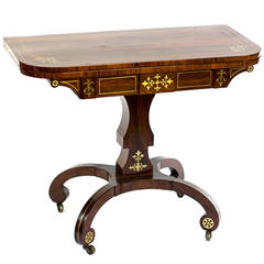 19th Century Regency Brass Inlay Rosewood Card Table