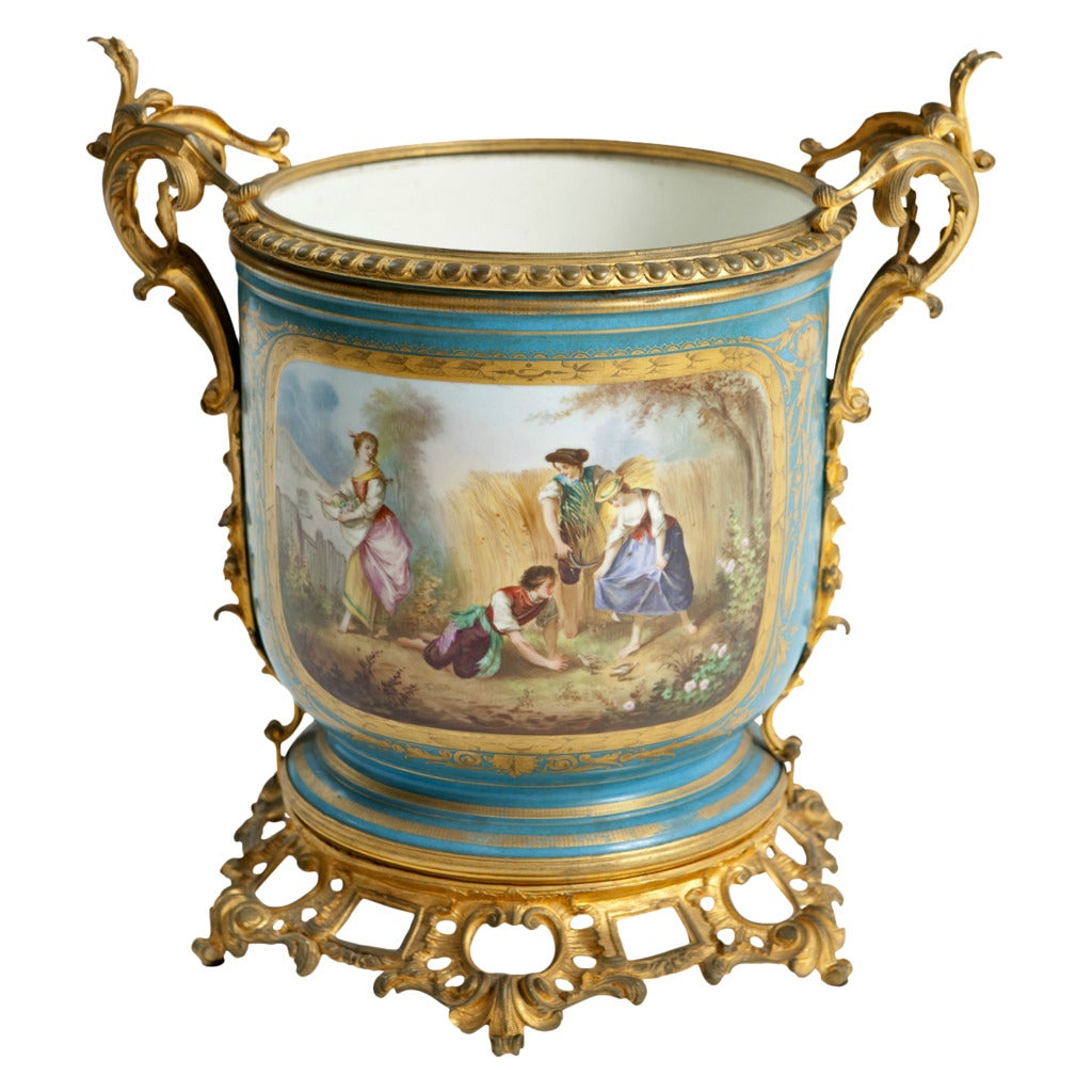 19th Century French Hand-Painted Porcelain Jardiniere