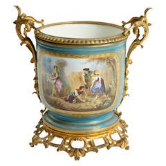 19th Century French Hand-Painted Porcelain Jardiniere