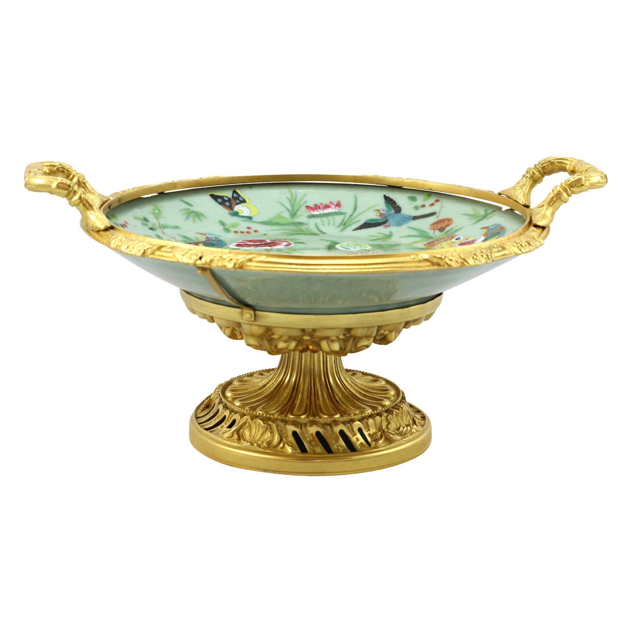 Qing Chinese Celadon Tazza with Ormolu Mounts