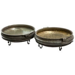 Used Pair of 19th Century Large Bell Metal Bronze Urli Cooking Pots