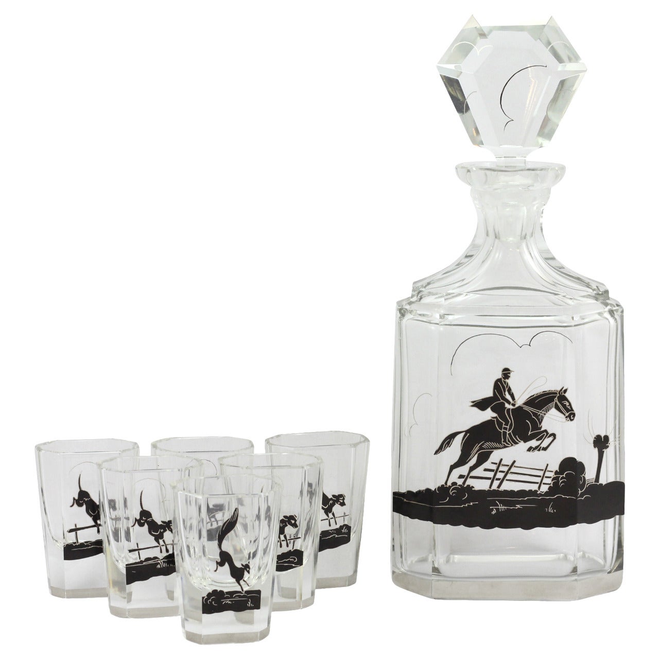 20th Century Art Deco Fox Hunt Decanter Set For Sale at 1stDibs