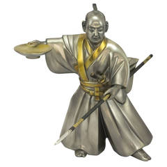 Japanese Art Deco Silvered Bronze Samurai Figure