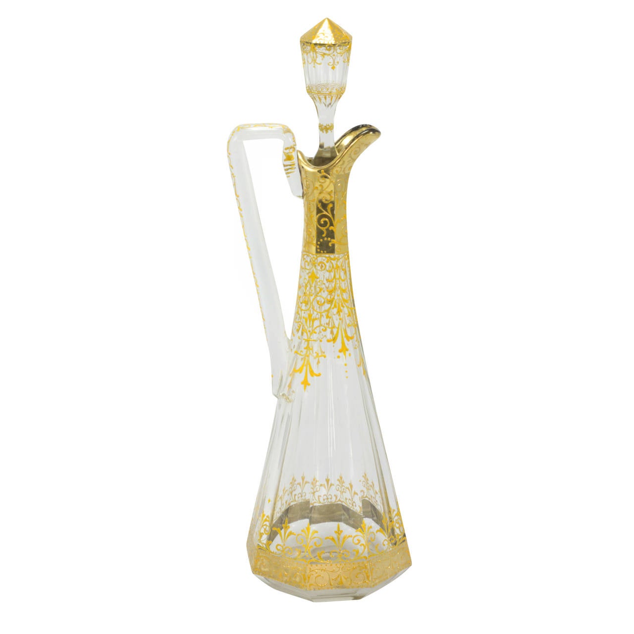 Late 19th Century Bohemian Glass Stoppered Ewer with Gilt Decoration
