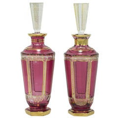 Antique 20th Century Ruby Cut To Clear Glass Decanters with Gilt Decoration by Moser