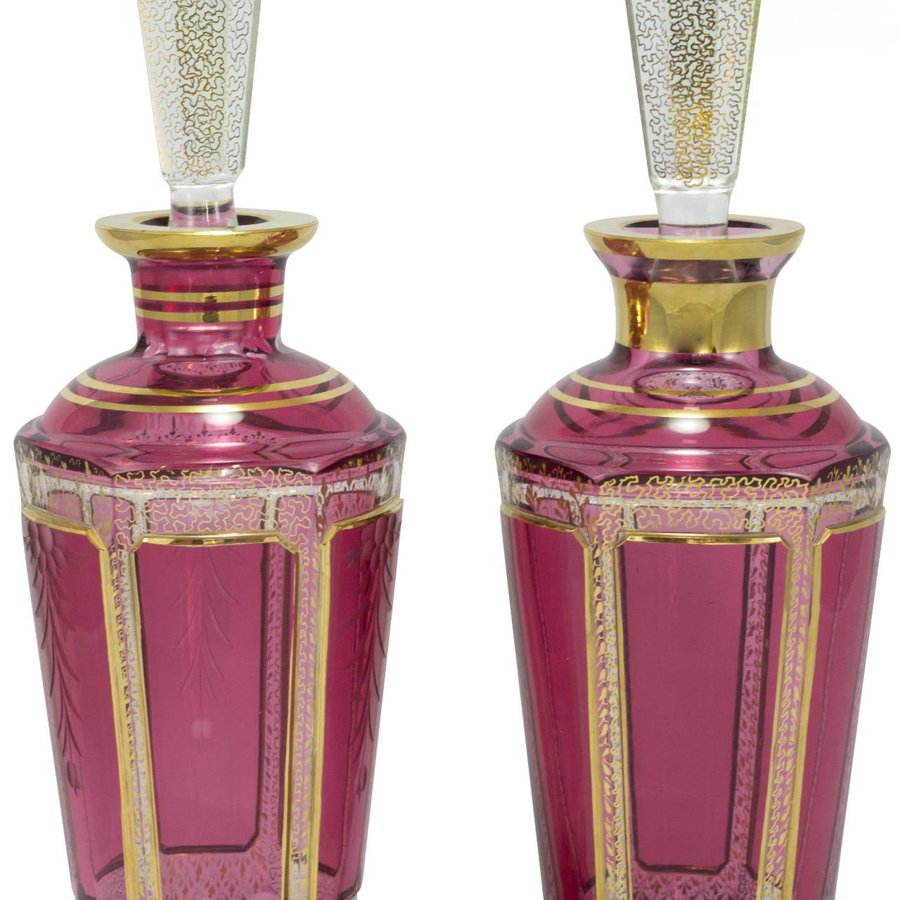 20th Century Ruby Cut To Clear Glass Decanters with Gilt Decoration by Moser 1