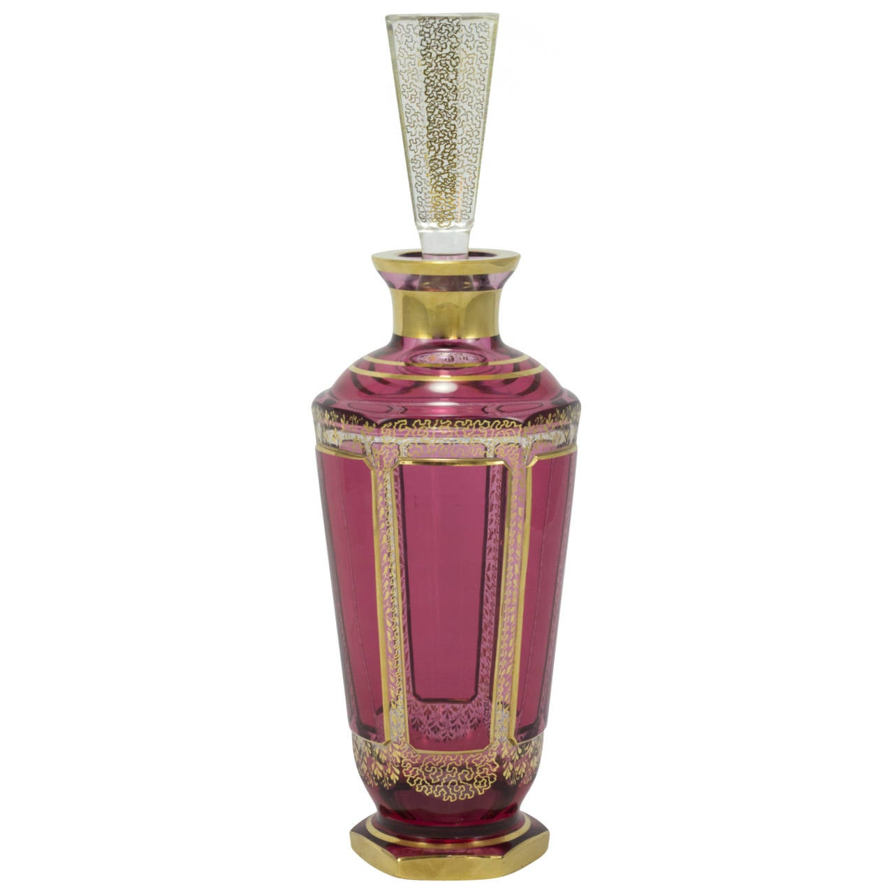 Bohemian 20th Century Ruby Cut To Clear Glass Decanters with Gilt Decoration by Moser