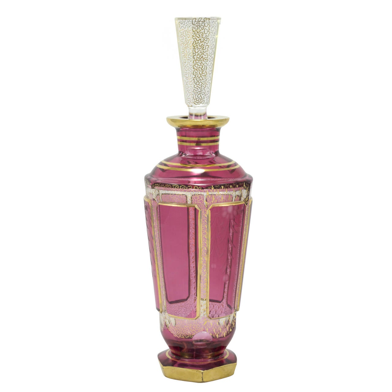 Czech 20th Century Ruby Cut To Clear Glass Decanters with Gilt Decoration by Moser