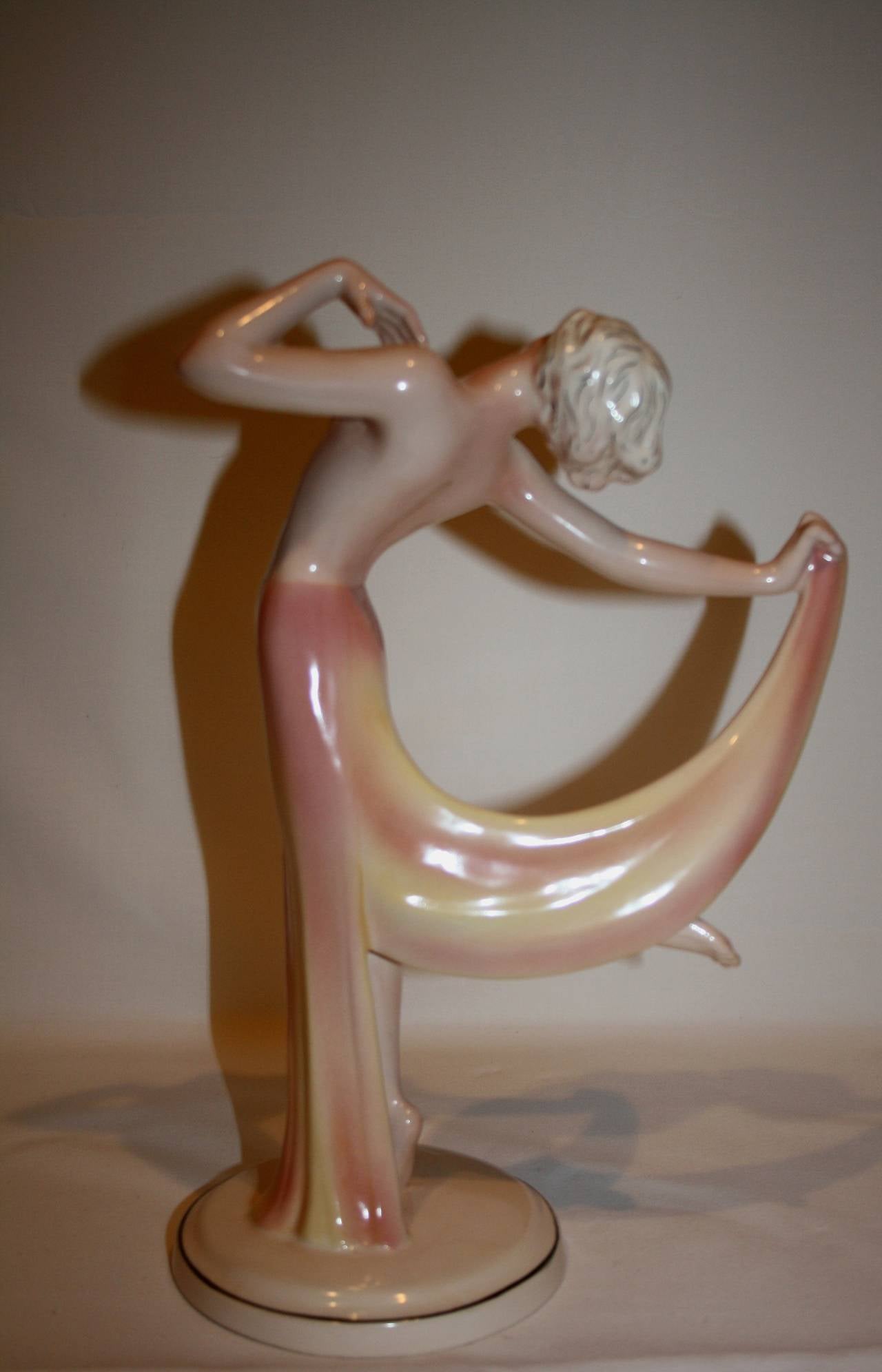 20th Century Art Deco Nude Scarf Dancers Pair By Kazhutte and Hertwig Germany, circa 1930 For Sale