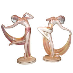 Art Deco Nude Scarf Dancers Pair By Kazhutte and Hertwig Germany, circa 1930
