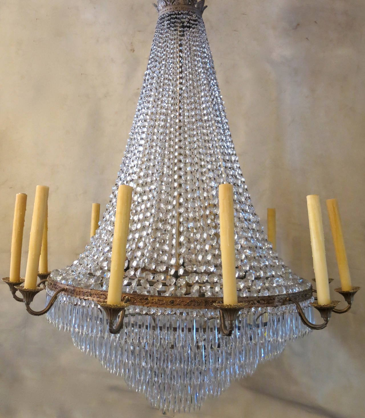 Early 20th century French Empire / Napoleon III bronze and crystal chandelier.