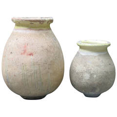 Grouping of Two Antique French Olive Jars, circa 1700 and circa 1800