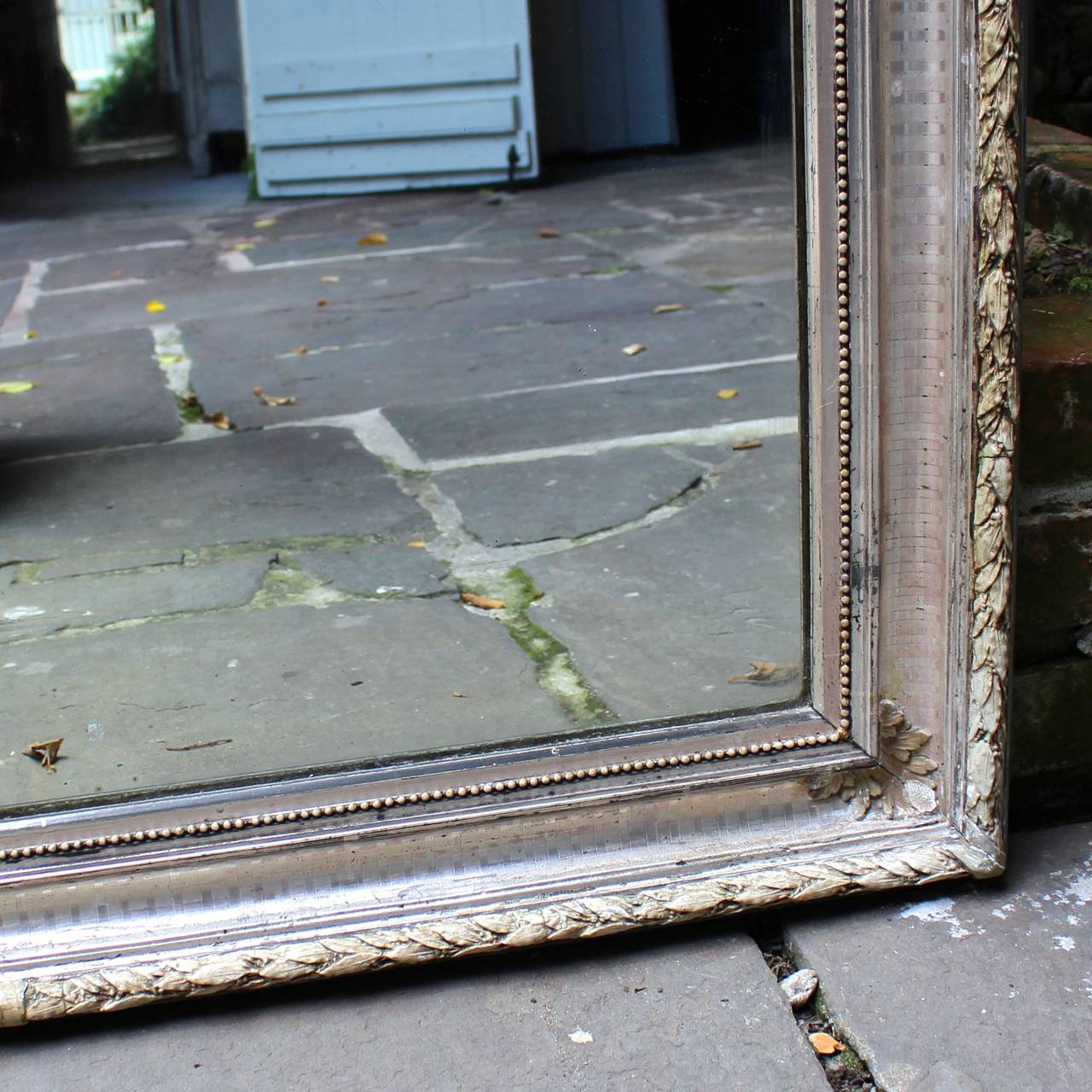 19th Century Louis Philippe Silver Leaf Mirror with Leaf Relief In Good Condition In New Orleans, LA