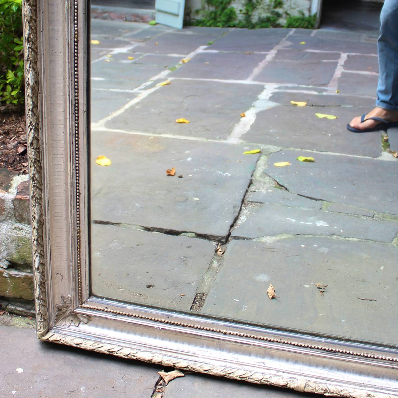 19th Century Louis Philippe Silver Leaf Mirror with Leaf Relief 1