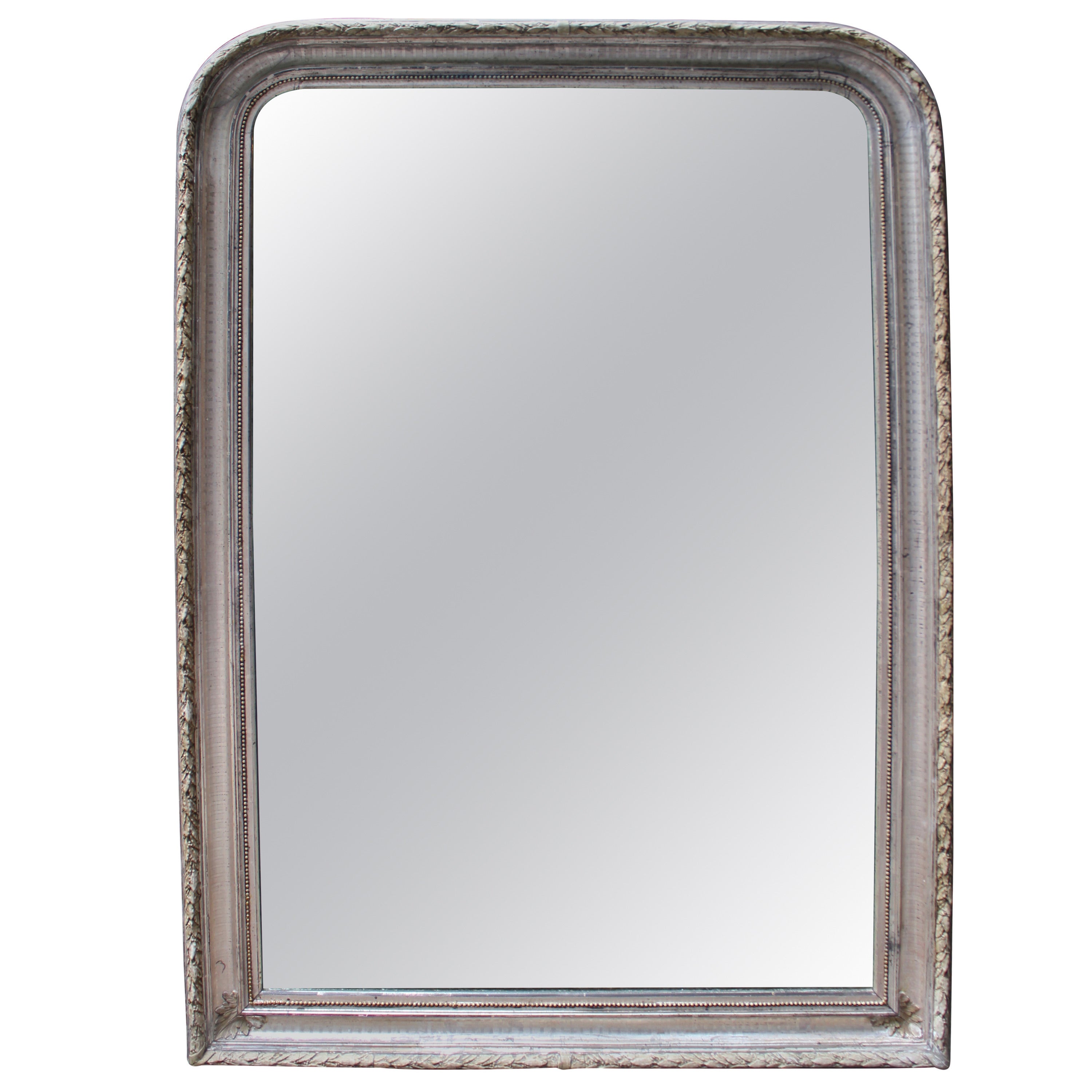 19th Century Louis Philippe Silver Leaf Mirror with Leaf Relief