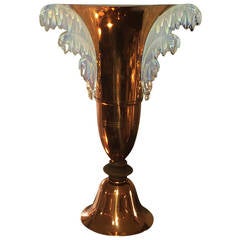 Art Deco French Table Lamp in Copper and Opalescent Glass