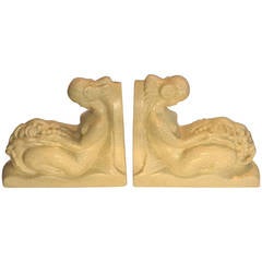 French Art Deco Craquele Faience Bookends by Orchies