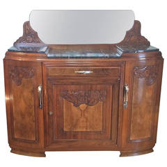 Antique Art Deco French Walnut sideboard with marble top