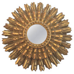 Petite French Carved Wood Sun Mirror