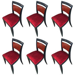Set of Six Art Deco Ebonised and Pallisandre Dining Chairs