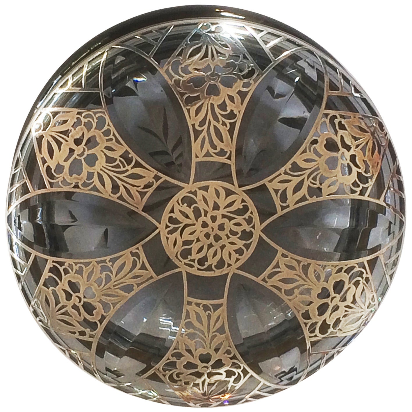 Silver Overlay Glass Trinket or Powder Bowl by Josephinehutte