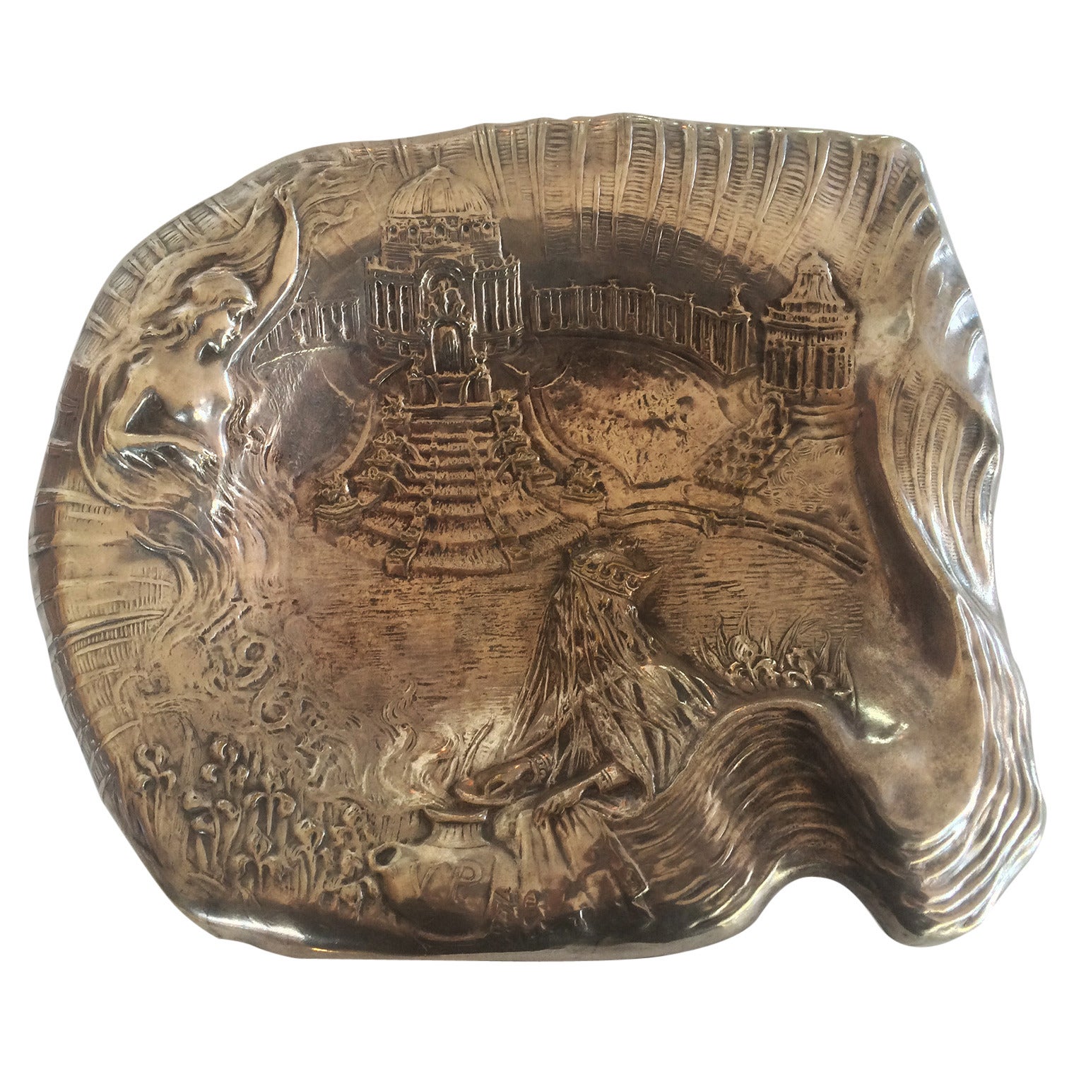 Silver Plate Tray of Neptune and Mermaid from World
s Fair Louisiana, 1904