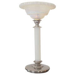 Art Deco French Glass Table Lamp with Opalescent Ezan Shade