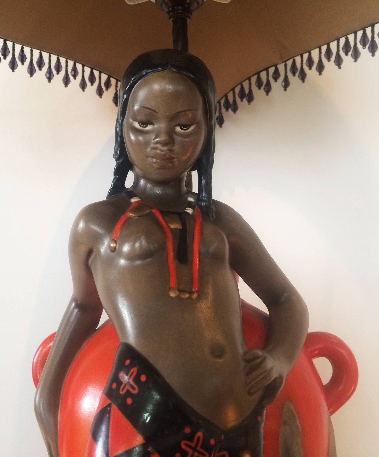 Huge lamp by Abele Jacobi for Lenci. A polychrome model of a girl. Incised artist's signature, hand-painted 'Lenci, Made in Italy' Torino and original Lenci paper label to base. Currently wired for Australian Conditions but can be shipped with