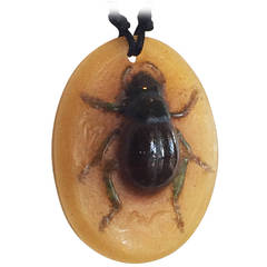 Art Deco French Almeric Walter Glass Pate de Verre Cicada Beetle Pendant