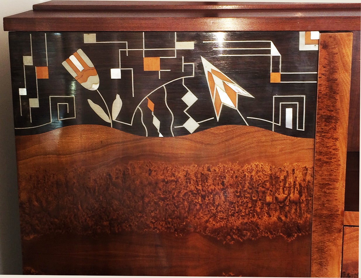 Art Deco Bibliotheque or Bookcase inlaid in Egyptian Revival style