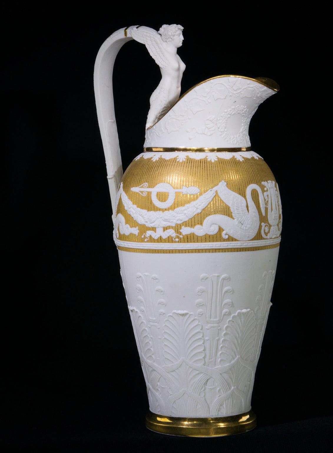 French Dagoty Empire Biscuit Porcelain Ewer with a Nymph Handle, circa 1805